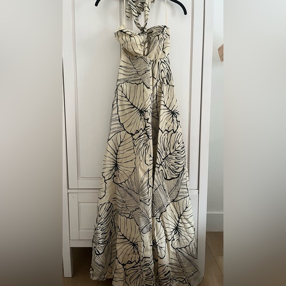 DISSH (EUC) | Malta Halter Linen Knot Dress Palm Leaf Maxi Dress - Picture 7 of 11